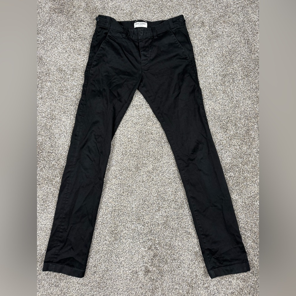 Saint Laurent Paris SLP Black Slim Fit Twill Chinos Side Tab Adjusters Size 29